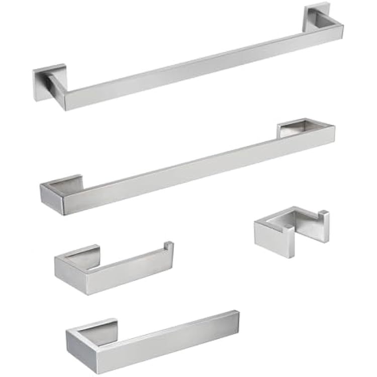 BAGNOLUX Brushed Nickel Bathroom Hardware, 5-Piece Wall Mounted Towel Bar Set Heavy Duty