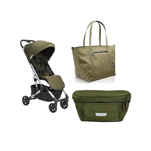Colugo Compact Stroller, Diaper Tote & Organizer Bundle Olive | Lightweight Foldable Stroller with Rain Cover  Matching Diaper Bag for Travel-Ready Parents