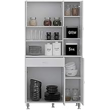 FM FURNITURE Venice Pantry Kitchen Cabinet, with Three Enclosed Shelves, and Two Open Shelves