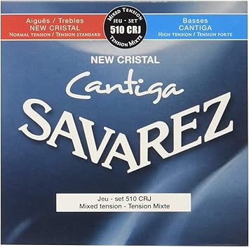 Savarez Classical Guitar Strings Cantiga 510CRJ Normal Tension Cristal Trebles, High Tension Cantiga Basses, Mixed Tension, Full Set (STSAV51-50359)